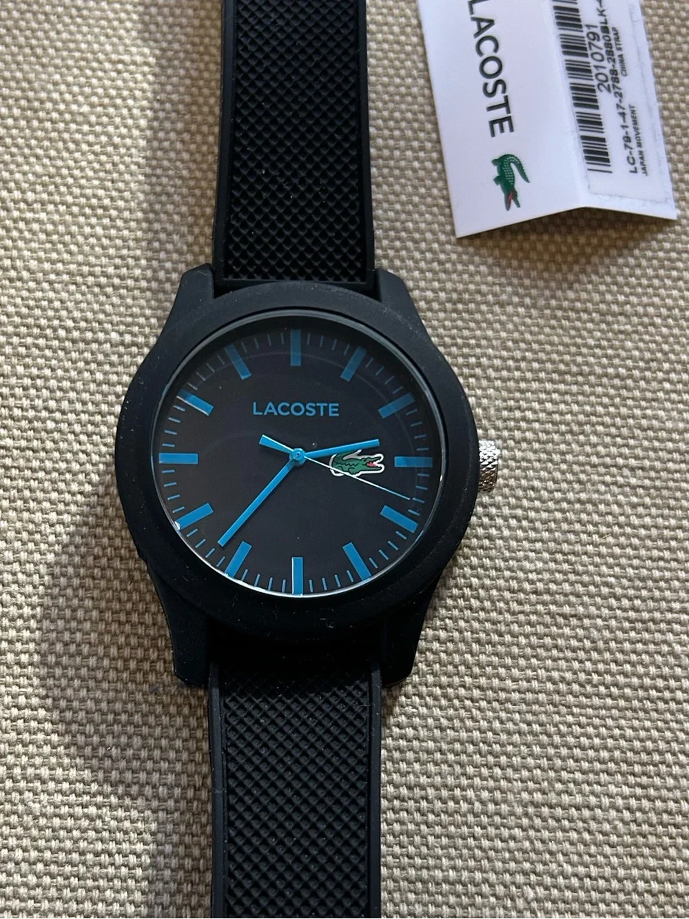 Lacoste Watch With 43mm Black Face & Black Silicone Band